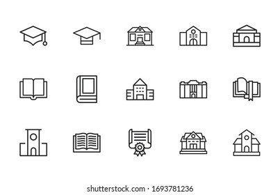 academy line icons set. Stroke vector elements for trendy design. Simple pictograms for mobile concept and web apps. Vector line icons isolated on a white background. 