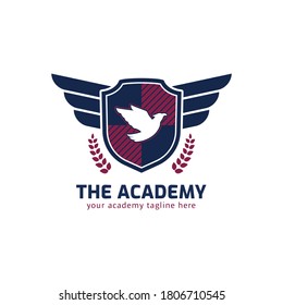 Academy logo with flying eagle wing and shield shape icon symbol vector