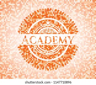 Academy orange tile background illustration. Square geometric mosaic seamless pattern with emblem inside.