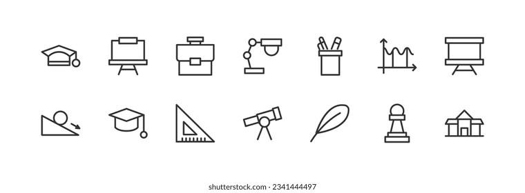 akademischer Satz von einfachen Linien-Symbole. Sammlung von Web-Icons für UIUX Design. Bearbeitbarer Vektorhub 48x48 Pixel perfekt