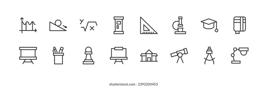 conjunto académico de simples iconos de línea. Colección de iconos web para el diseño de UI UX. Razo vector editable 48x48 Pixel Perfecto