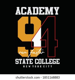 academia estatal, números tee tipografía camiseta material gráfico gráfico vectorial diseño