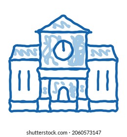 Vektorgrafik der Oscar-Skizze für die Oscar-Studie. Handgezeichnetes Schild für das blaue Doodle Line Art Academy Study Building. einzelne Symbolillustration