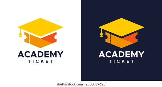 Academy ticket design logo. Graduation hat logo with ticket design vector icon