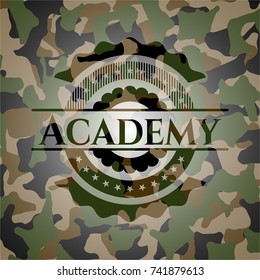 Academy written on a camouflage texture