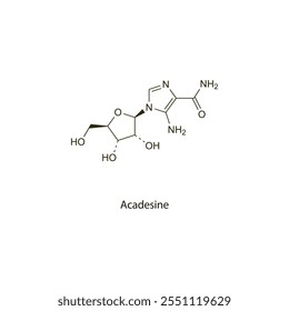 Acadesina de estrutura molecular esquelética plana Agente regulador de adenosina usado no tratamento da isquemia miocárdica. Diagrama científico de ilustração vetorial.