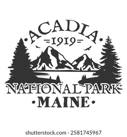 Acadia National Park Illustration Clip Art Design Shape. Maine Parks Silhouette Icon Vector.	