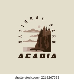 acadia national park logo vintage vector illustration template icon graphic design. sign or symbol for tourism of america travel business with retro typography style