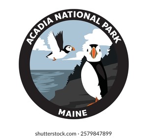 Acadia National Park Maine Atlantic Puffin Vector Logo