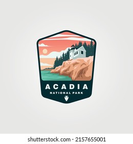 acadia national park sticker patch logo design, vintage united states national park collection illustration design