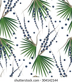 Acai Berries and Branches Seamless Vector Pattern