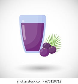 Acai berries juice vector flat icon, Flat design of superfood or healthy eating object with round shadow isolated on the white background, cute vector illustration with reflections