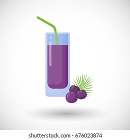 Acai berries juice vector flat icon, Flat design of superfood or healthy eating object with round shadow isolated on the white background, cute vector illustration with reflections