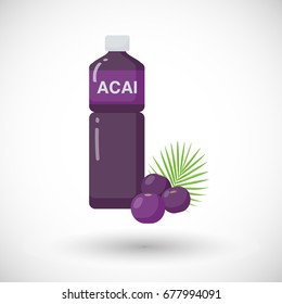 Acai berries juice vector flat icon, Flat design of superfood or healthy eating object with round shadow isolated on the white background, cute vector illustration with reflections