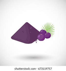 Acai berries powder vector flat icon, Flat design of superfood or healthy eating object with round shadow isolated on the white background, cute vector illustration with reflections