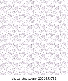 Acai berry and acai ice cream seamless pattern doodle. Vector illustration background, poster.