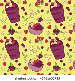 Acai bowl seamless pattern design. Vector backgroun