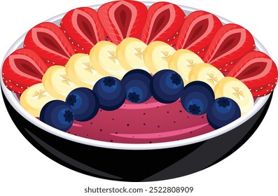 Acai Bowl with Strawberries, Blueberries and Banana Slices. Brazilian Smoothie Bowl 