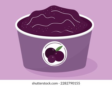 Açaí, açai, acai brazilian superfood in paper cup. Colorful vector illustration, icon.