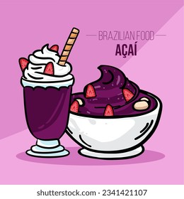 Copa y tazón de Acai con frutas - comida brasileña