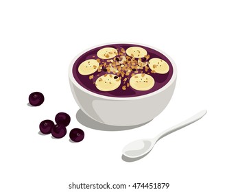 acai mix: delicious and healthy acai bowl with granola and banana on the top
