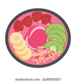 Acai Smoothie Bowl, Healthy Pink Smoothie in the Bowl