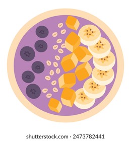 Tazón de batido de Acai, desayuno vegano de superalimentos