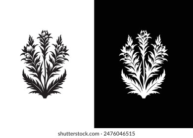 Acanthus flower icon, Floral Border, Baroque Decoration Element, white black Icon silhouette