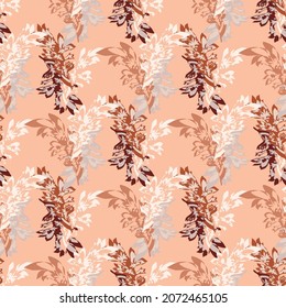 Acanthus leaf vector seamless pattern background. Modern take on arts and crafts style hand drawn leaves backdrop. Elegant botanical design in hues of pink. Diagonal grid effect repeat. For wellness