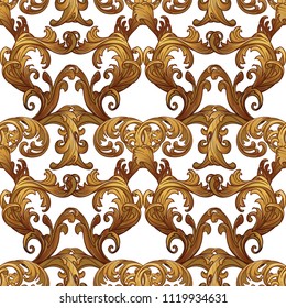 Acanthus plant leaves arranged in intricate seamless pattern. Popular decorative motif in antiquity and baroque art. Tattoo design. linear drawing isolated on white background. EPS10 vector