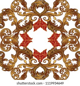 Acanthus plant leaves arranged in intricate seamless pattern. Popular decorative motif in antiquity and baroque art. Tattoo design. linear drawing isolated on white background. EPS10 vector