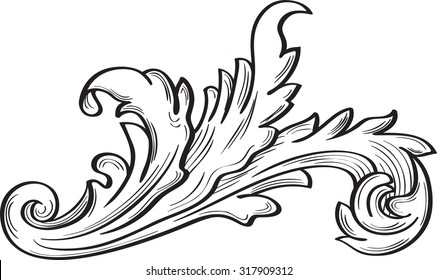 Acanthus Scroll Fine Leaf On White