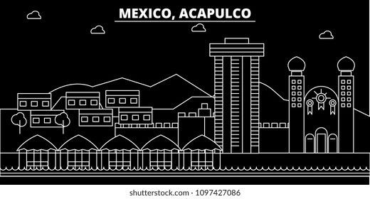 Acapulco silhouette skyline. Mexico - Acapulco vector city, mexican linear architecture, buildings. Acapulco travel illustration, outline landmarks. Mexico flat icon, mexican line banner