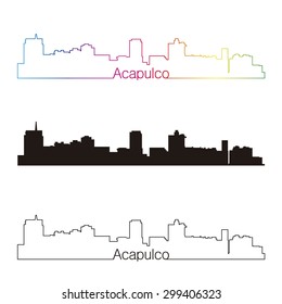 Acapulco skyline linear style with rainbow in editable vector file
