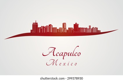 Acapulco skyline in red and gray background in editable vector file