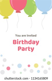
Acard with balloons and bubble design on it with the written text of invitation representing birthday party invitation 
