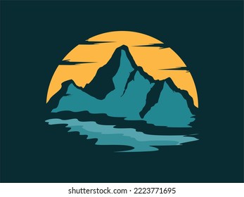 vectores del logotipo de la zona de accionamiento con vista de montaña, sol y playa
