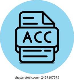 Acc-Dateitypsymbol. Dateien und Dokumentformaterweiterung. mit einem Gliederungsstil-Design und blauem Hintergrund