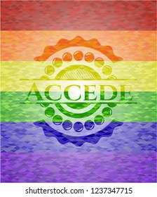 Accede on mosaic background with the colors of the LGBT flag