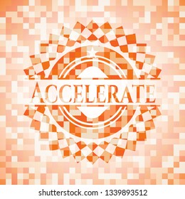 Accelerate abstract emblem, orange mosaic background