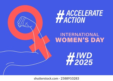 Accelerate Action campaign pose. International Women's Day 2025. Outline of a woman showing solidarity and support for women's rights and gender equality. Vector.