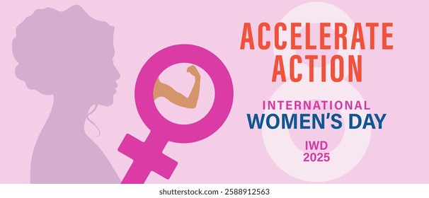 Accelerate Action campaign pose. International Women's Day 2025. Outline of a woman showing solidarity and support for women's rights. Vector.