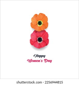 # Accelerate Action. A clean, elegant Women’s Day greeting featuring 8 shaped two vibrant flowers stacked vertically on a white background,  International Women's Day, honoring the strength, resilience, and beauty of women from all walks of life. image captures the spirit of International Women's Day. Rights, Justice, Action, For All Women And Girls