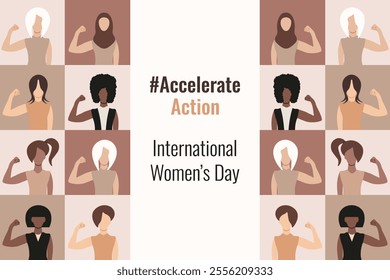 Accelerate Action horizontal banner in trendy trendy Geometric style. Geometrical International Women's Day concept. Simple minimal vector illustration can used web social media. EPS 10