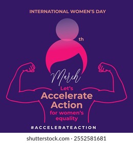 #Accelerate Action. International Women's Day. Women of Different ethnicities together. Square Banner. March 8. Faceless vector illustration.