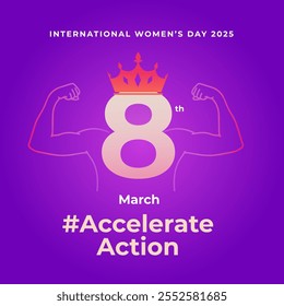 #Accelerate Action. International Women's Day. Women of Different ethnicities together. Square Banner. March 8. Faceless vector illustration.