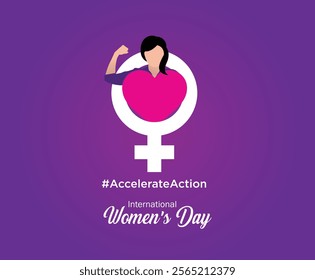 accelerate action - International women's day concept poster. Woman sign illustration background. 2025 women's day campaign theme- #AccelerateAction