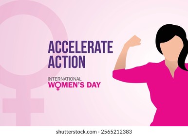 accelerate action - International women's day concept poster. Woman sign illustration background. 2025 women's day campaign theme- #AccelerateAction