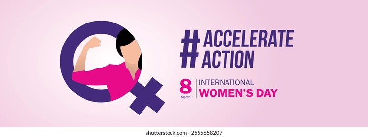 accelerate action - International women's day concept poster. Woman sign illustration background. 2025 women's day campaign theme - #AccelerateAction