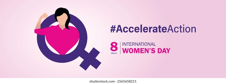 accelerate action - International women's day concept poster. Woman sign illustration background. 2025 women's day campaign theme - #AccelerateAction